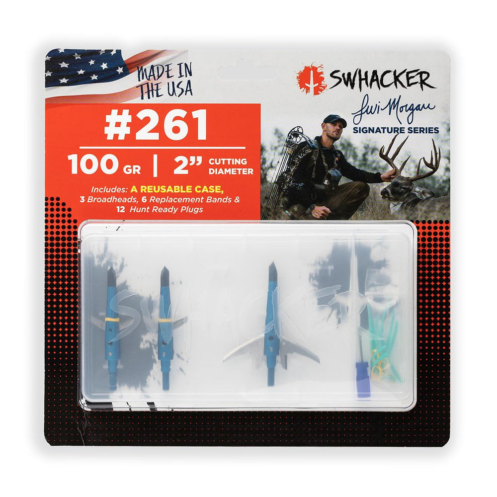 Swhacker Levi Morgan Series four-pack broadheads ready for field use and training
