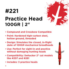 Swhacker 221 broadhead tip close-up, showing durable metal build for repeated range sessions.