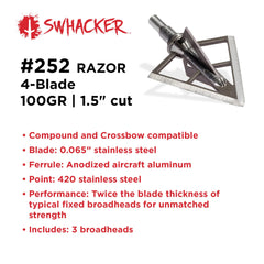 Swhacker Razor Series #252 1.5-inch-cut shown for stable flight.