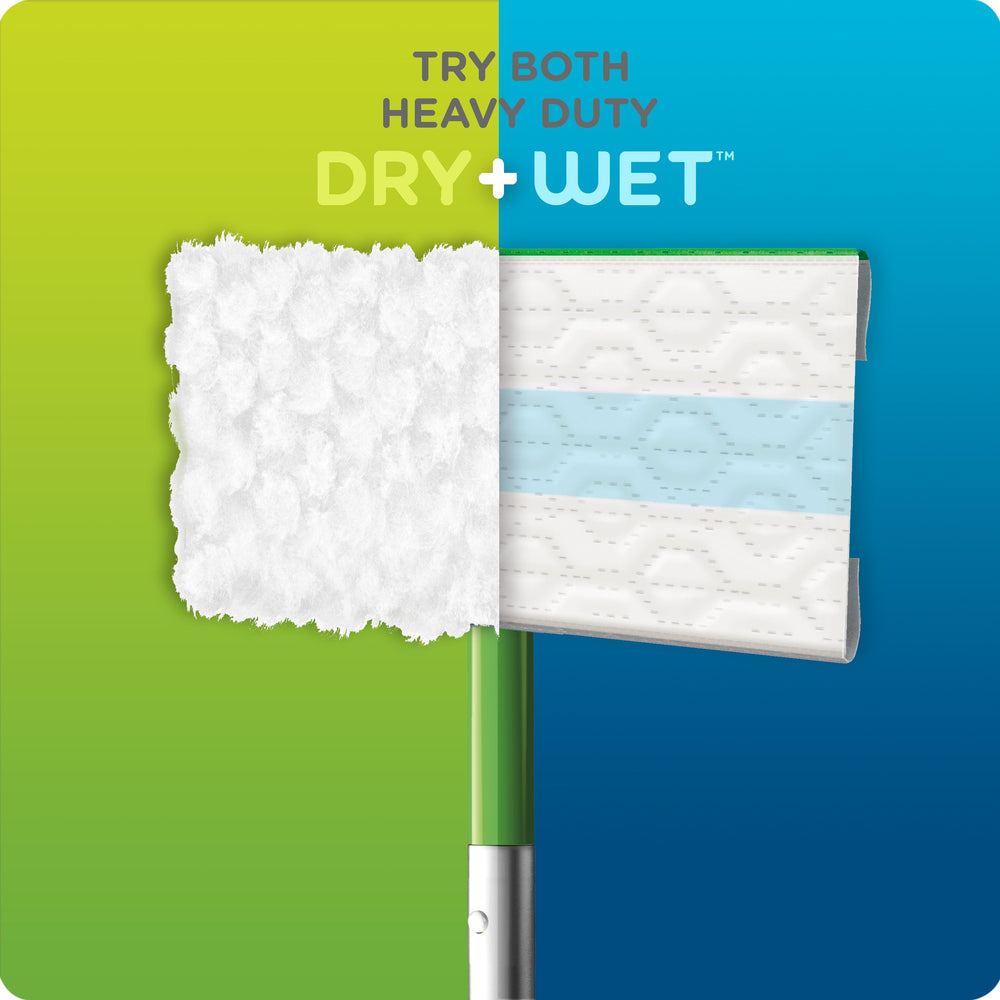 Swiffer disposable cloth folds over head for fast, mess-free cleanup.