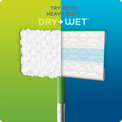 Swiffer disposable cloth folds over head for fast, mess-free cleanup.