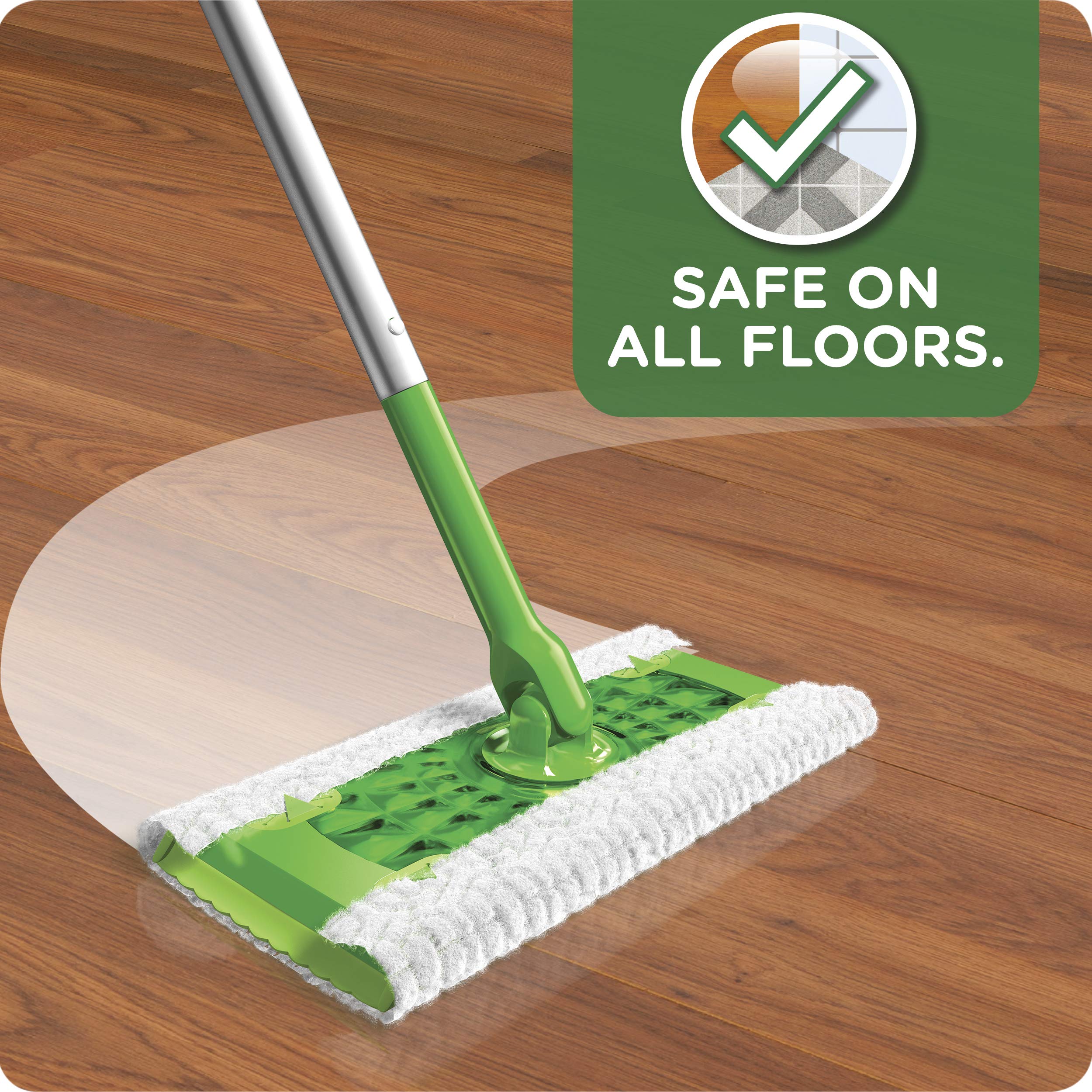 Swiffer swivel-head enables easy cleaning in tight corners and under furniture.
