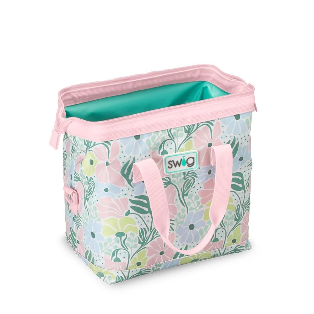Swig Life Packi 12 cooler with shoulder strap enables hands-free carry.