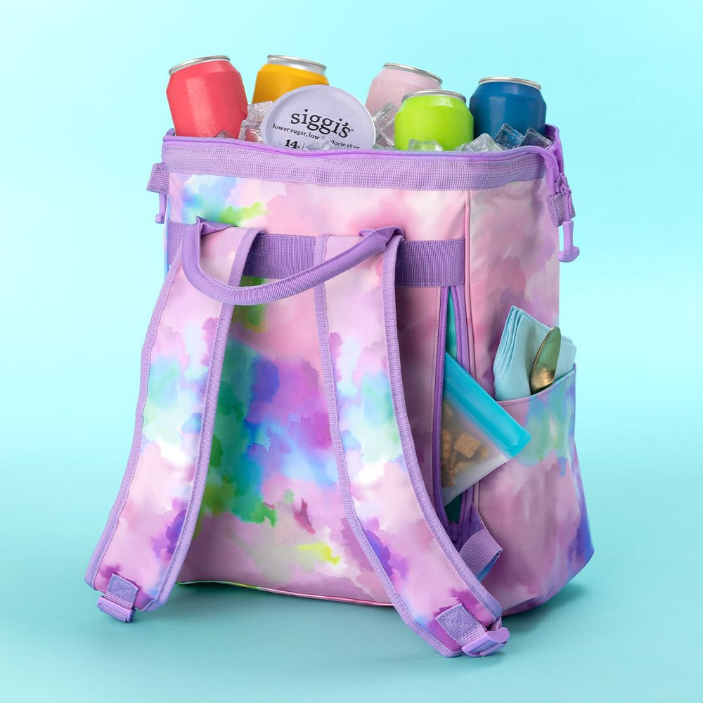 Swig Life Packi cooler waterproof fabric protects contents on damp beach days.