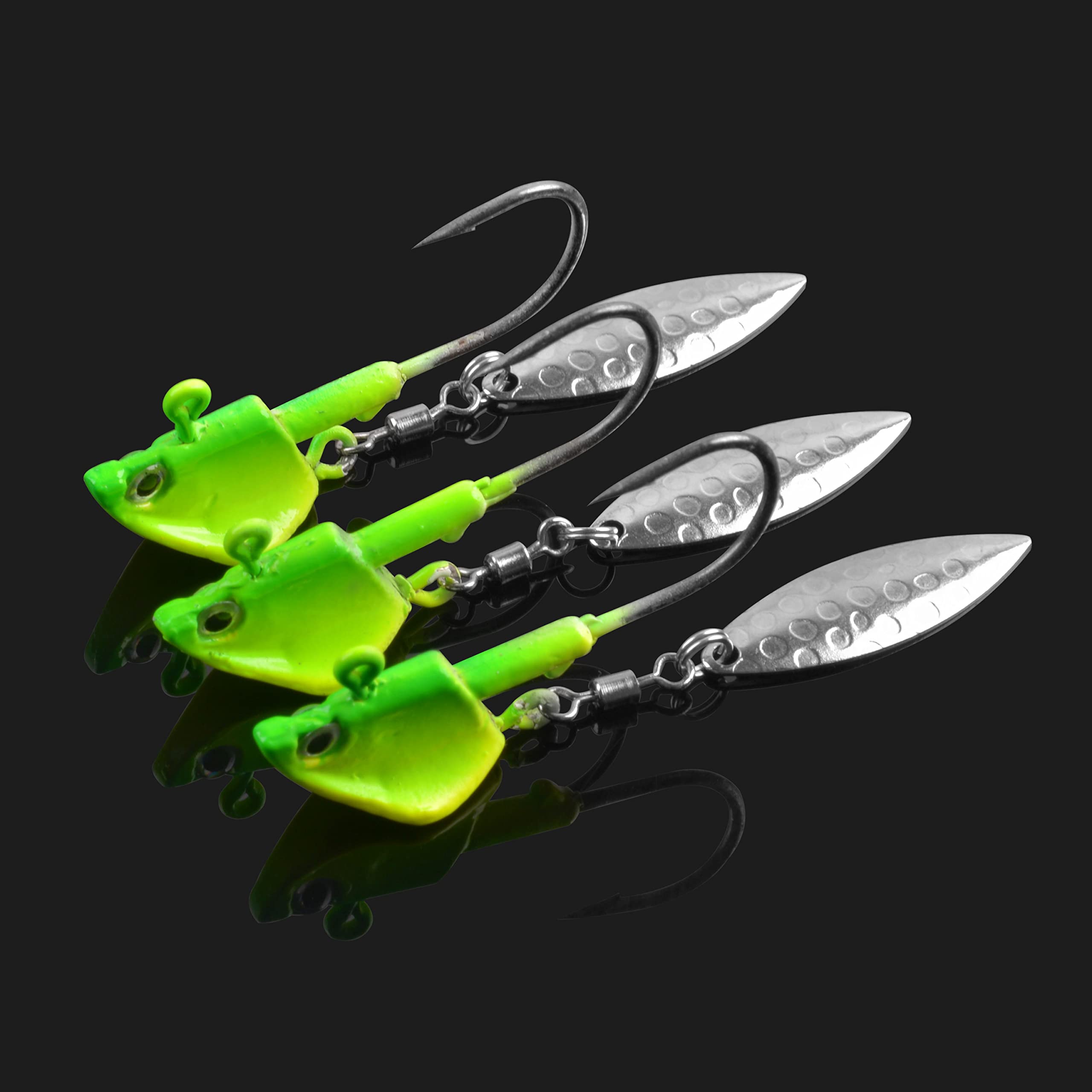 Jig heads packed in a reusable plastic storage box