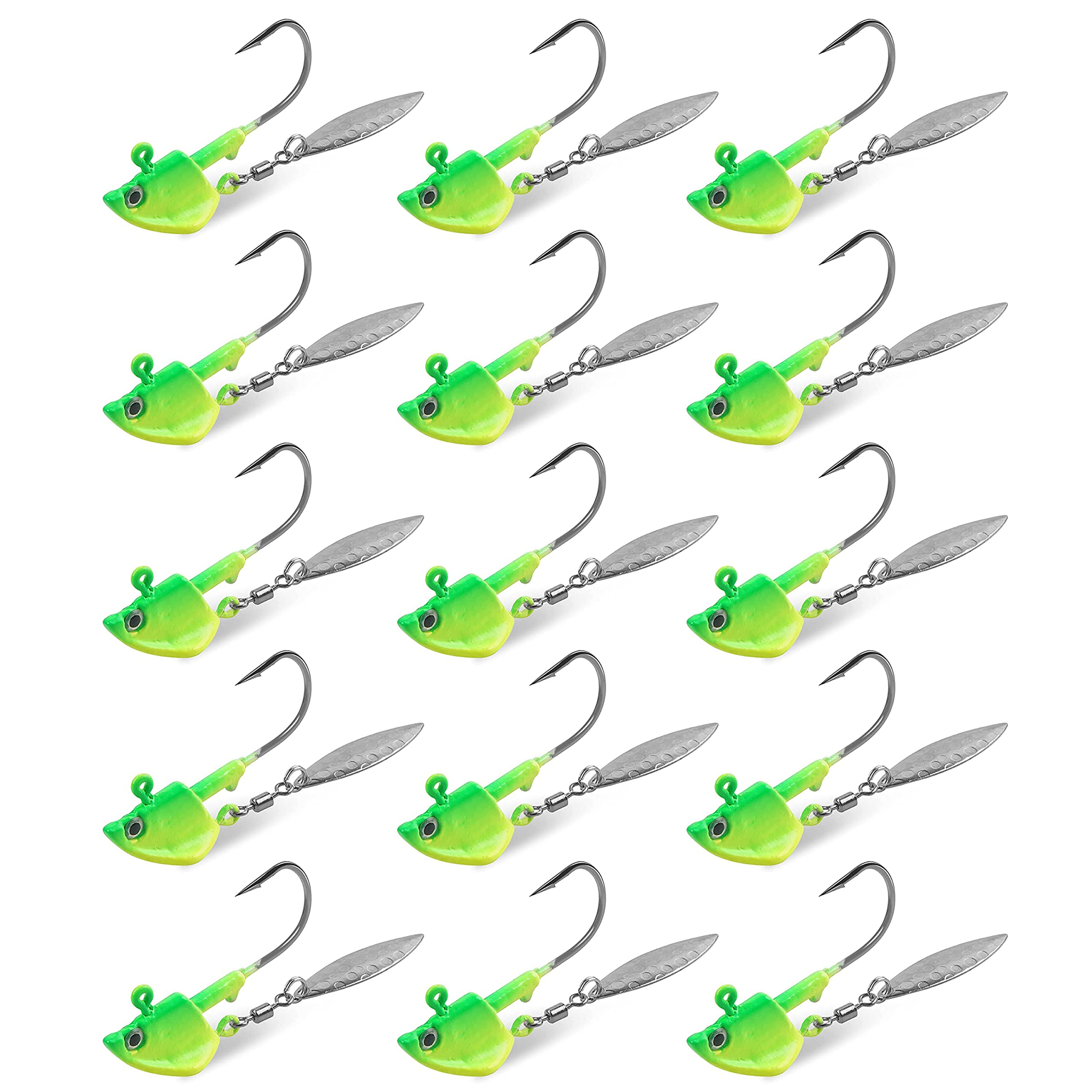 Swimbait jig head hooks with yellow-green color and 3/8oz size