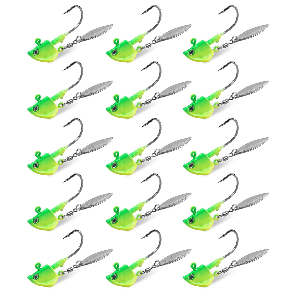 Swimbait jig head hooks with yellow-green color and 3/8oz size