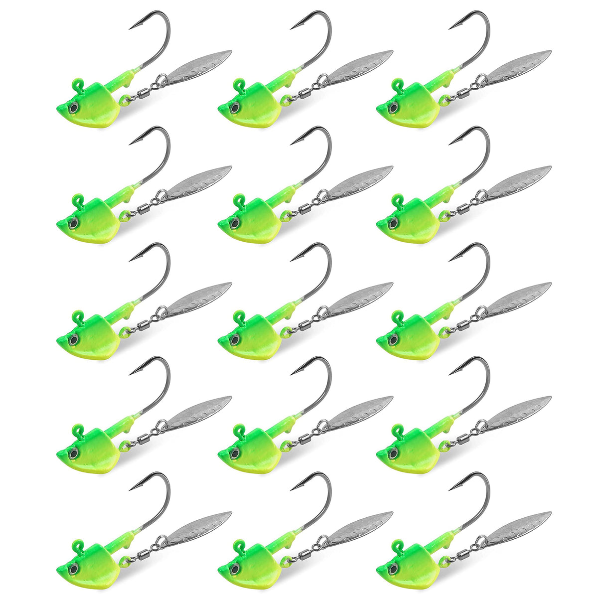 Swimbait jig head hooks with yellow-green color and 3/8oz size