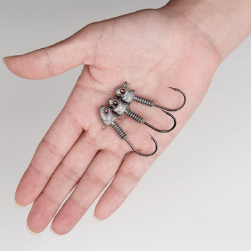 Side view of jig head design highlighting hooks
