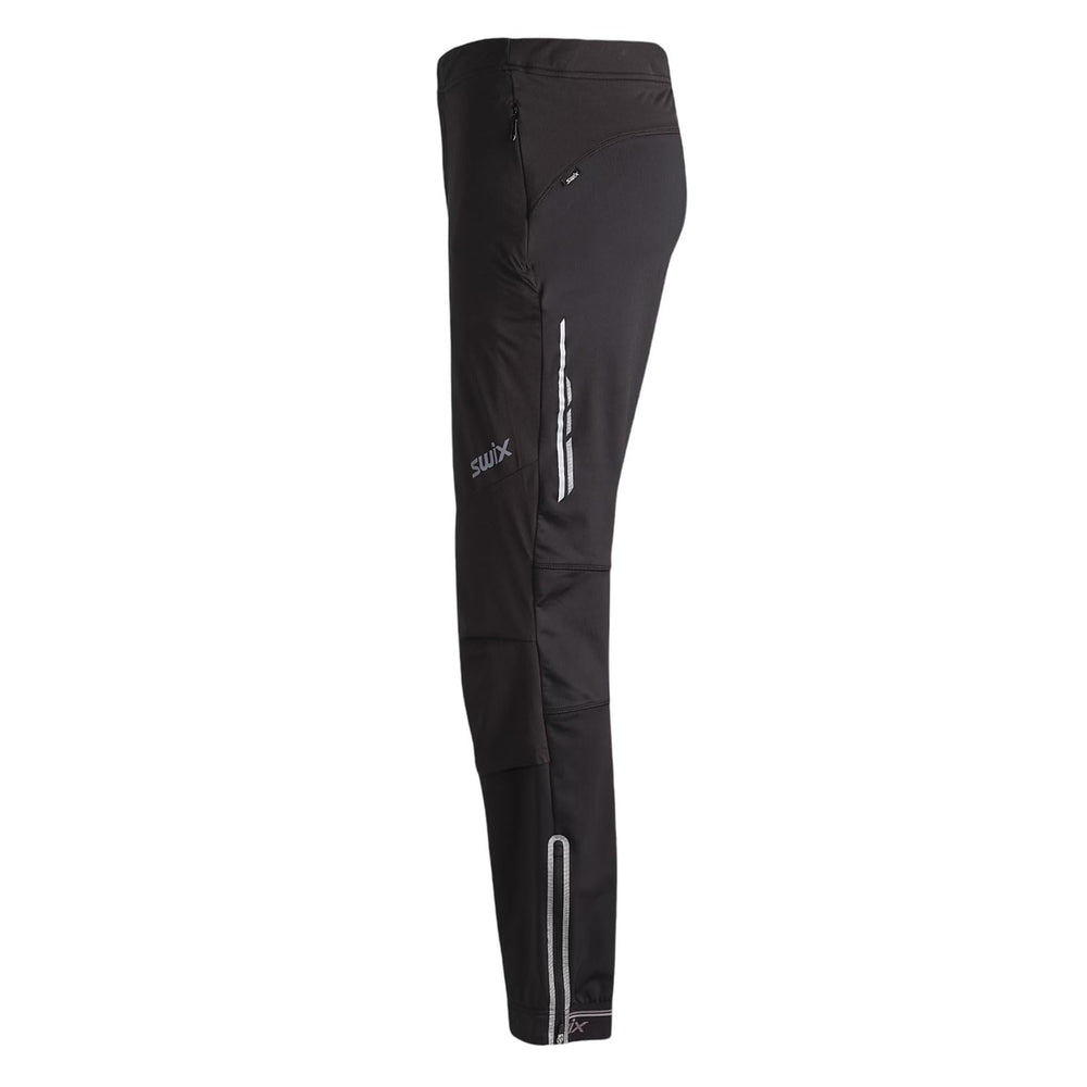 Swix Delda softshell pant back pocket view highlights secure phone storage during winter runs