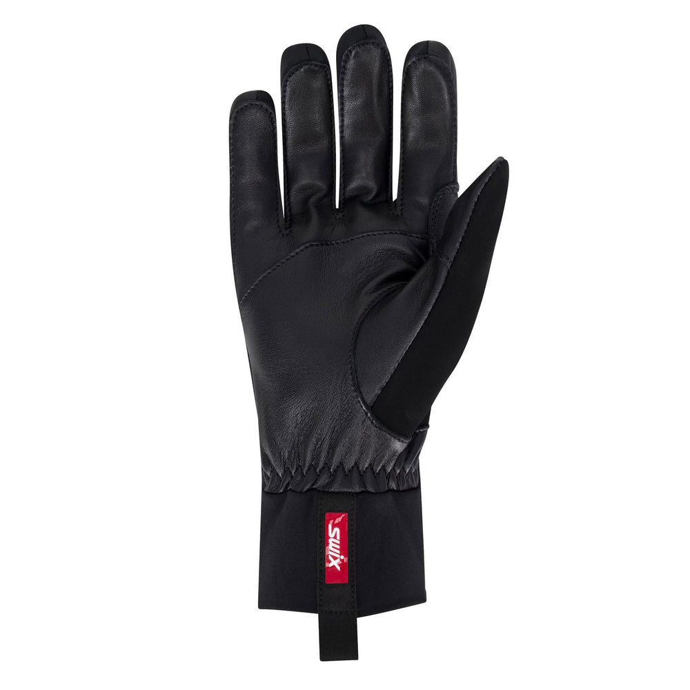 Swix Performance Gore Glove fingers closeup shows pre-curved fit and flexibility during high-output skiing.