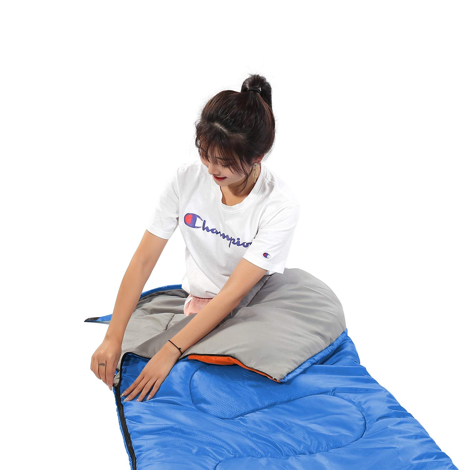 SWTMERRY sleeping bag blue orange color suits family camping.