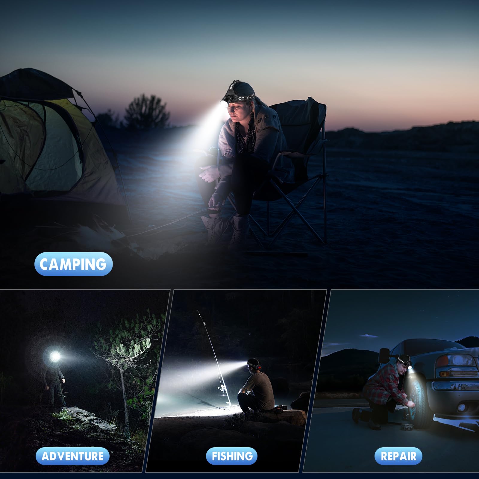 SWZA Included accessories box with headlamp, USB-C cable, and manual.