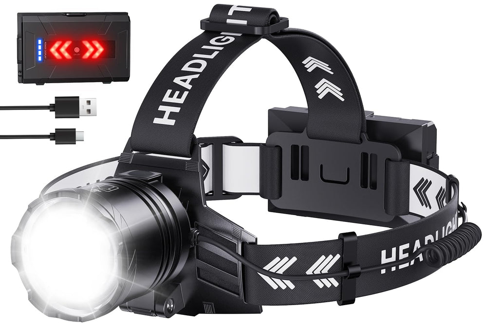 SWZA Super Bright Headlamp 2000 lumens front view for clear night hikes and hands-free work.