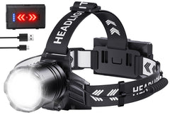 SWZA Super Bright Headlamp 2000 lumens front view for clear night hikes and hands-free work.