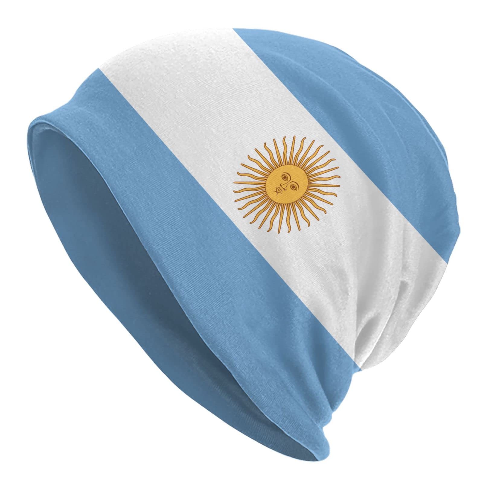 SXIKON Argentina flag beanie front view shows soft, breathable knit for daily wear.
