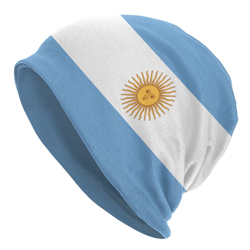 SXIKON Argentina flag beanie front view shows soft, breathable knit for daily wear.
