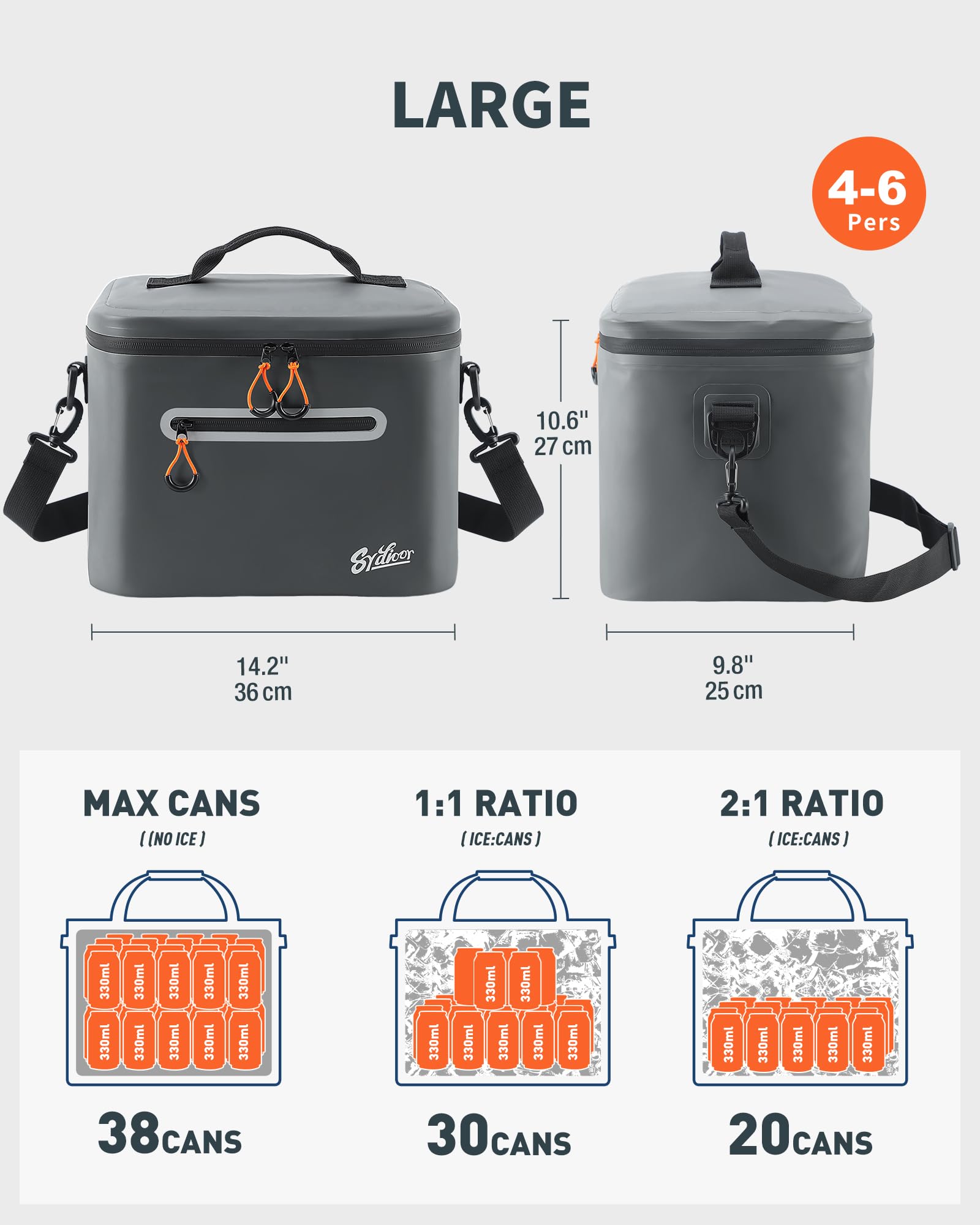Sydioor 30-can capacity insulated lunch bag emphasizes large capacity for gatherings.