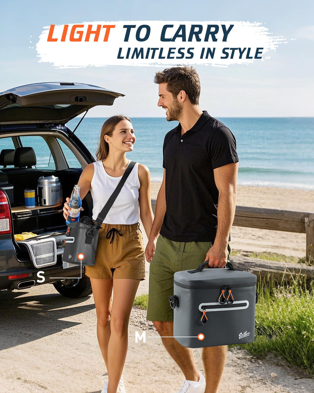 Sydioor cooler at beach or picnic demonstrates versatile outdoor cooling solution.