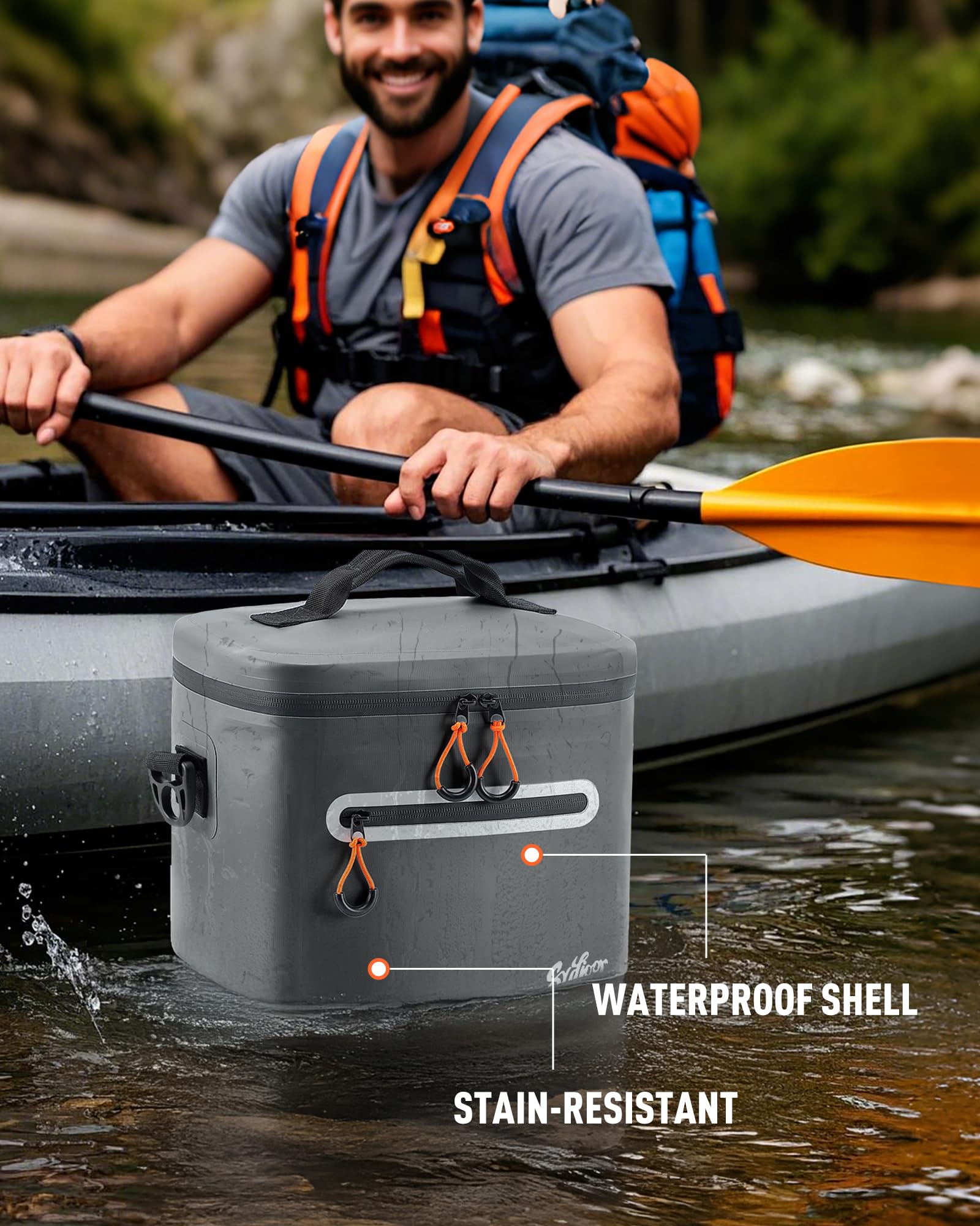 Sydioor cooler outer layer waterproof TPU shell protects contents in rain and wet gear.