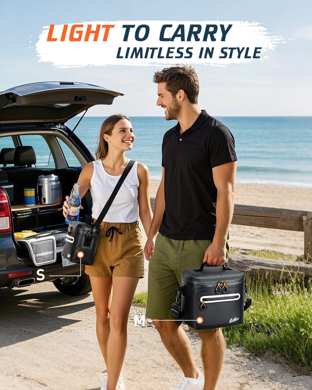 Sydioor mini cooler lunch bag beach scene illustrates versatile outdoor use.