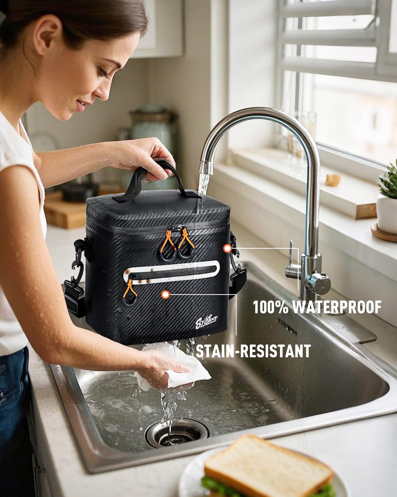 Sydioor mini cooler lunch bag open with ice highlights prolonged cooling potential.