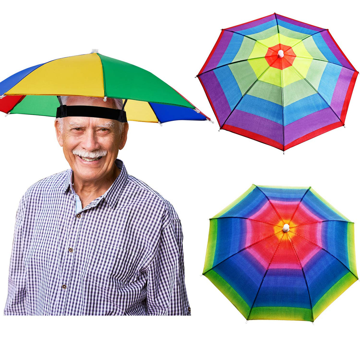 Syhood 3 pieces rainbow umbrella hats in different styles, Style A set