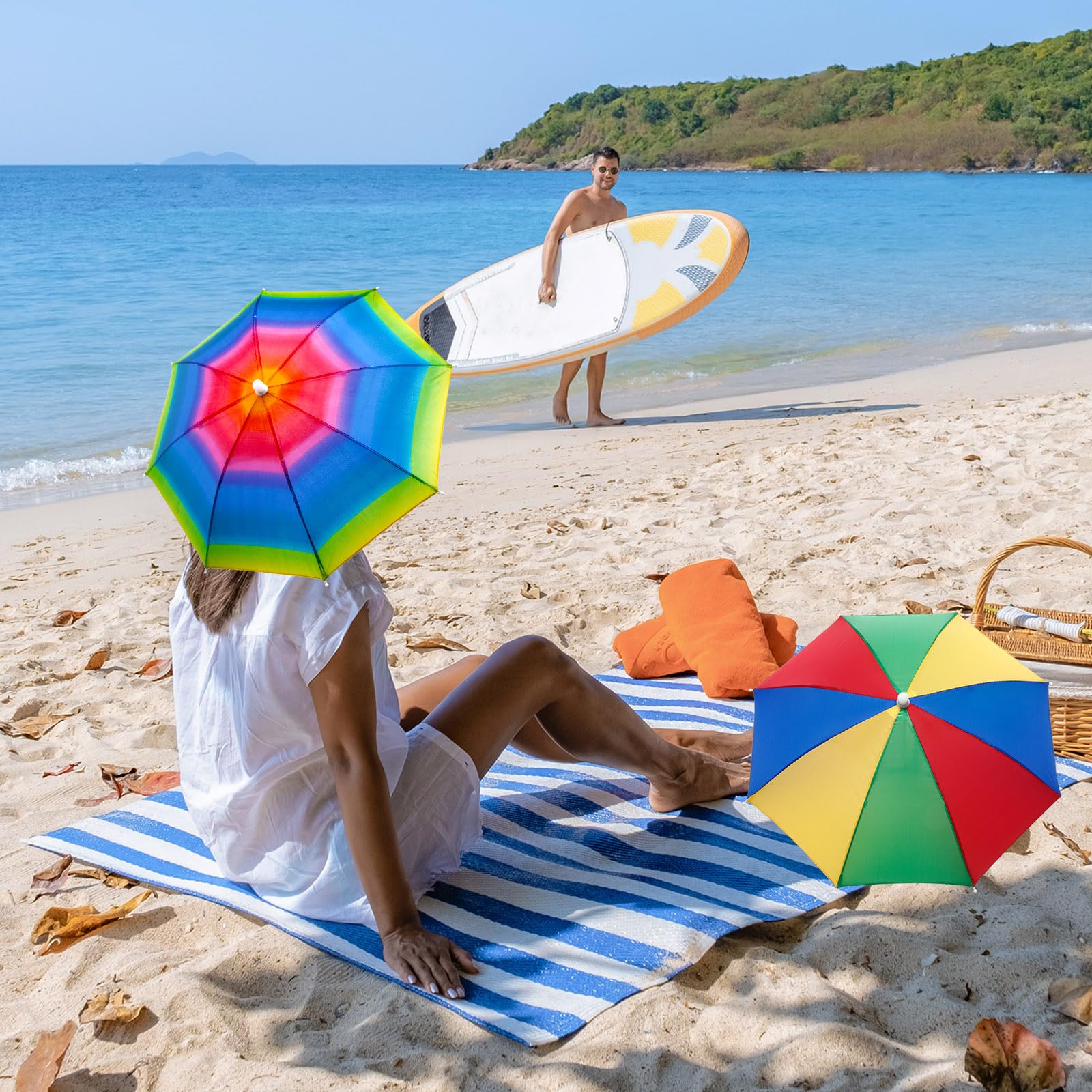 Package of 3 rainbow umbrella hats by Syhood, Style A