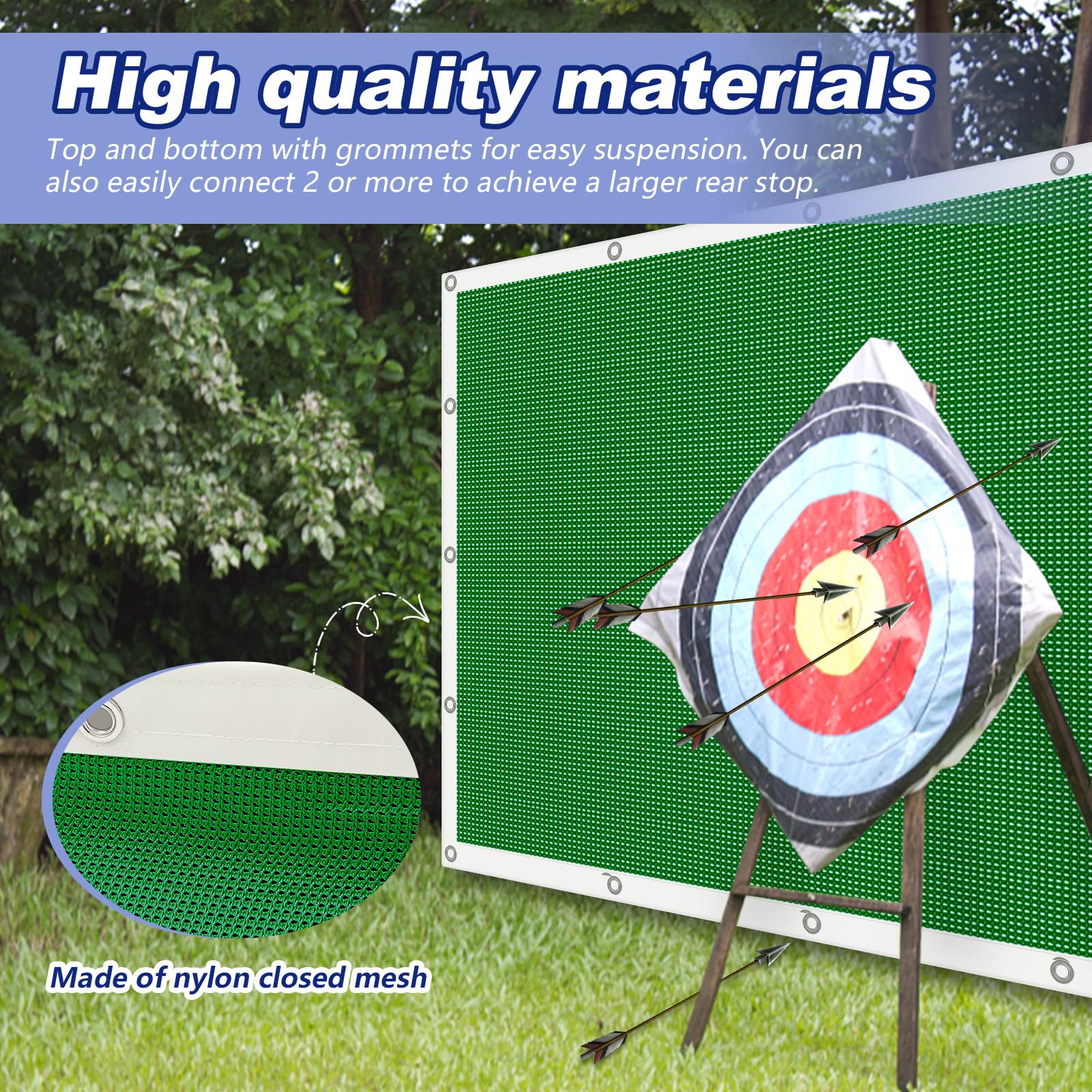 Syhood archery backstop heavy-duty construction supports repeated use in varied environments.