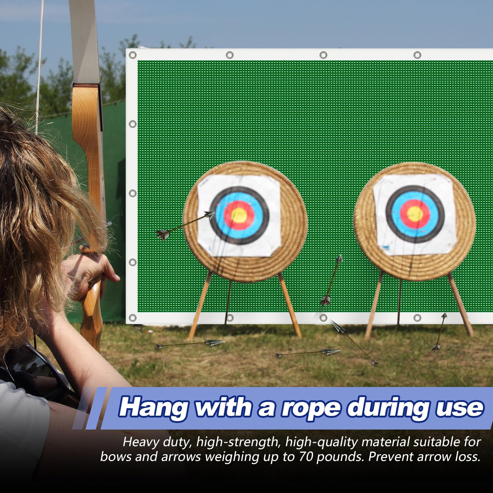 Syhood archery backstop reinforced hem detail boosts durability for long-term training.