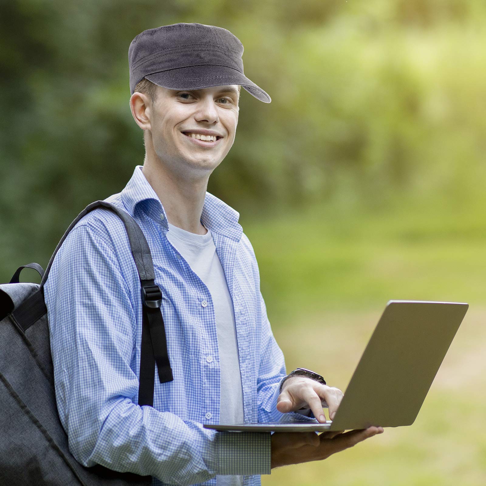 Front view of the cotton cadet army cap with wide brim