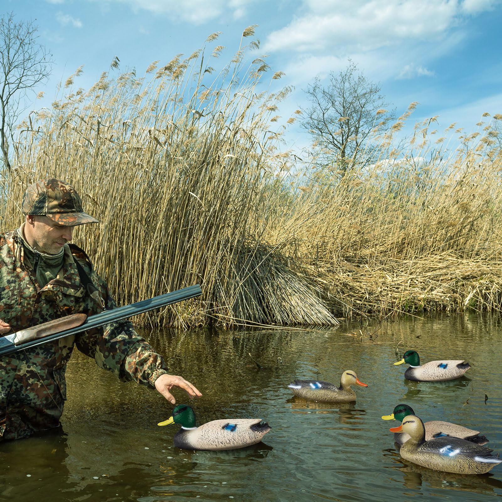 Syhood duck decoy mallard side profile for natural pond display