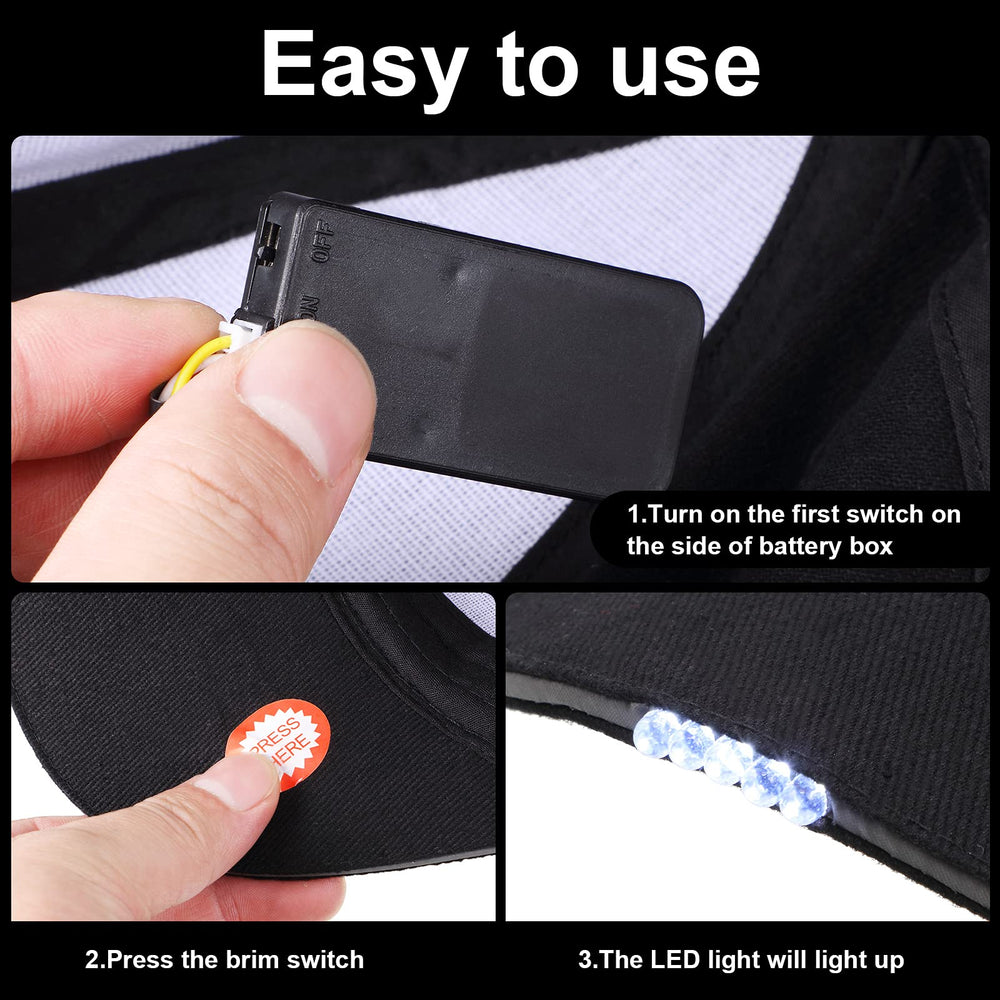 Syhood LED cap battery box side view showing USB rechargeable power for long wear.
