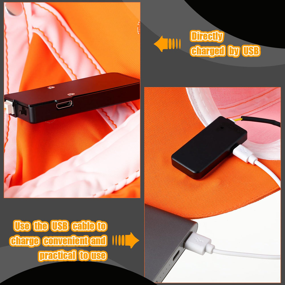 Syhood LED cap interior showing battery pack for USB charging