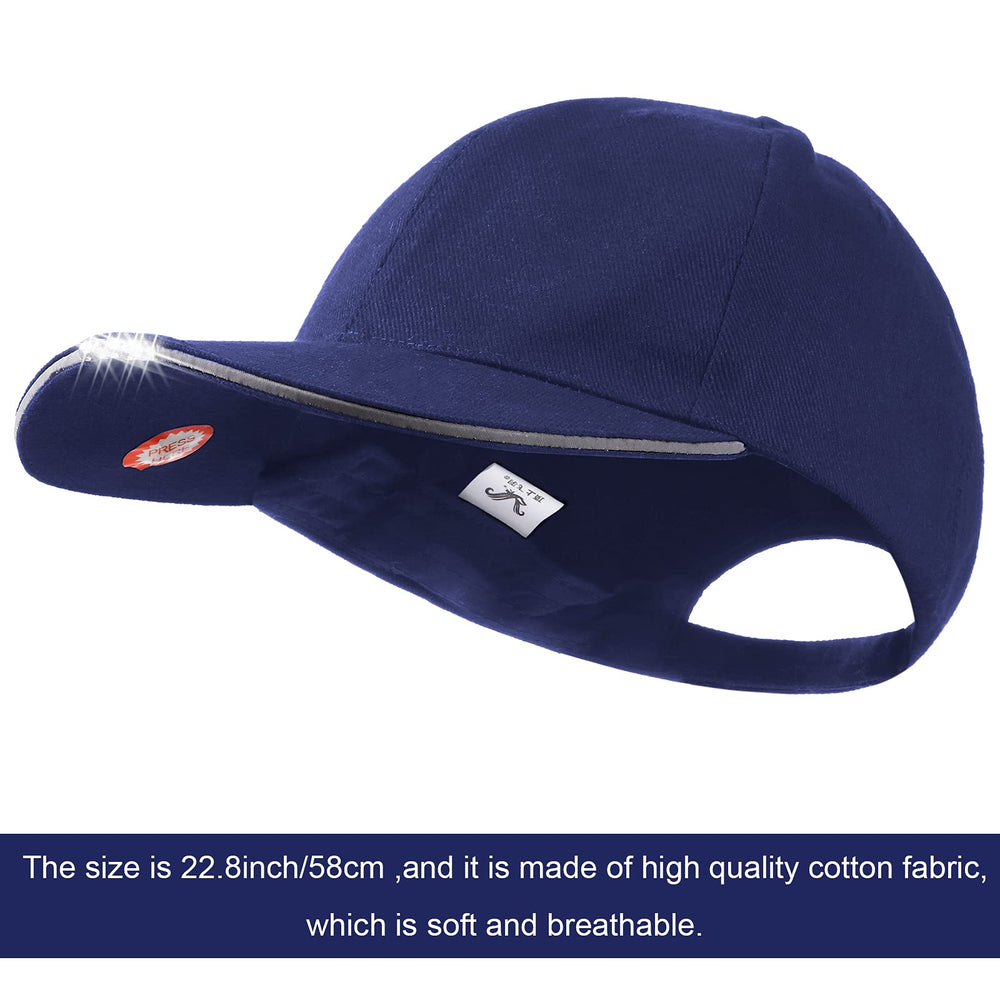 Syhood LED baseball cap front view in navy for comfortable, all-day wear with built-in light.