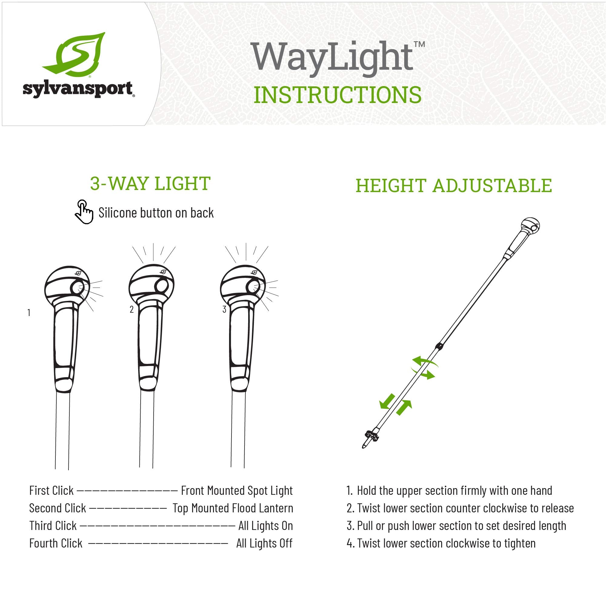 SylvanSport WayLight height-adjustable pole for personalized comfort.