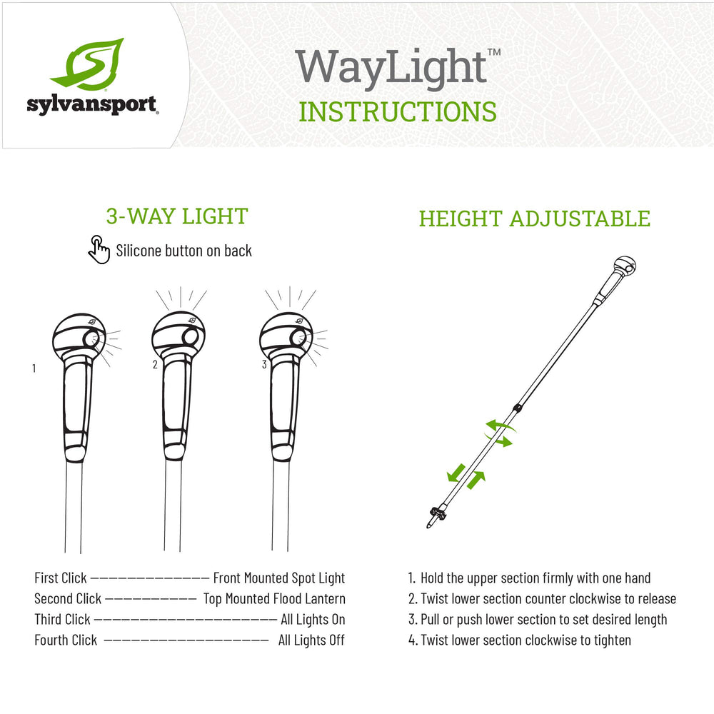SylvanSport WayLight height-adjustable pole for personalized comfort.
