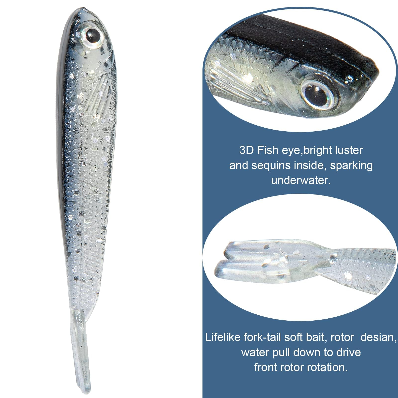 50-pack soft lures for bass, trout, crappie, walleye fishing