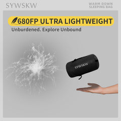 SYWSKW down sleeping bag offers 33.5 inch shoulder width for extended comfort.