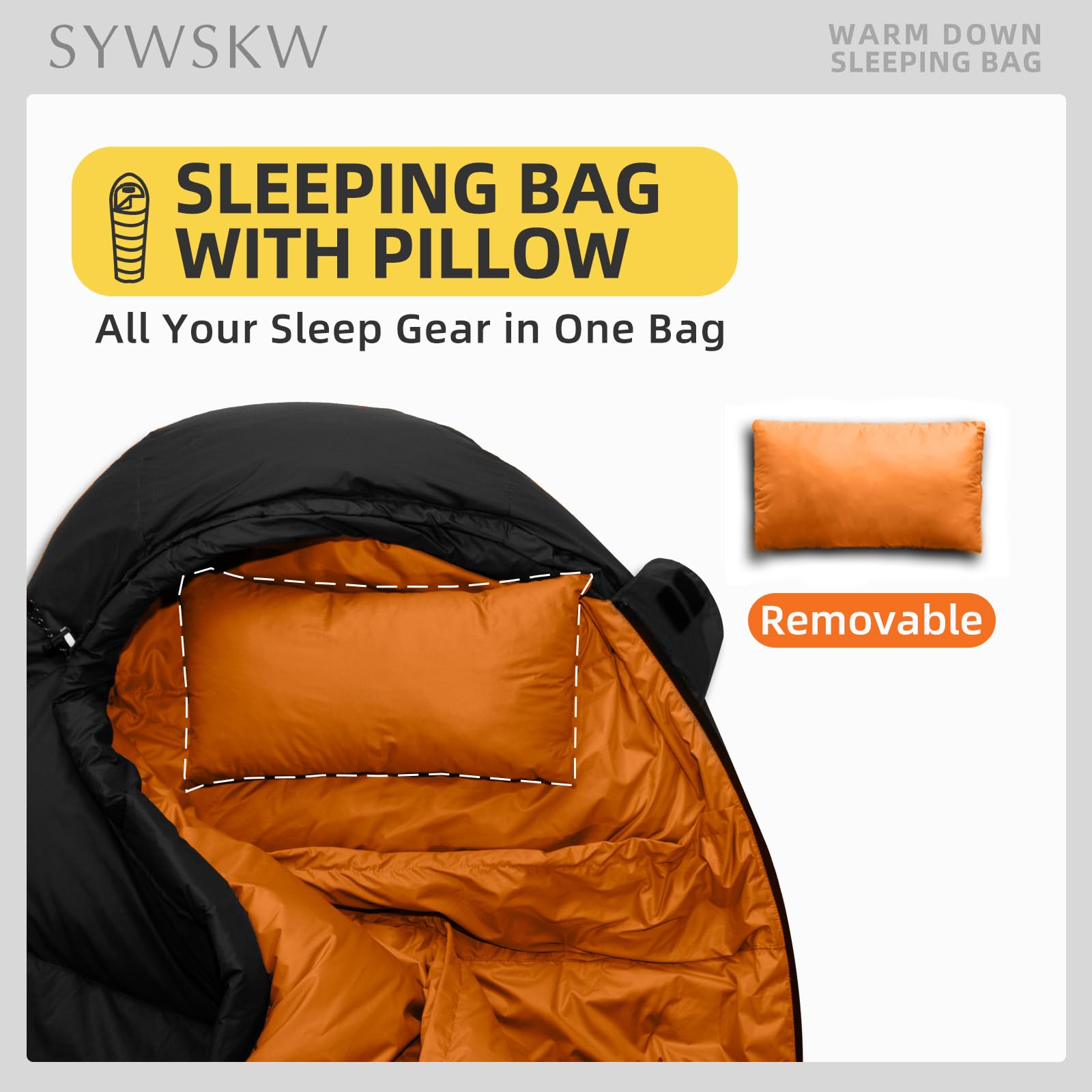 SYWSKW down sleeping bag uses 680FP duck down for reliable warmth.