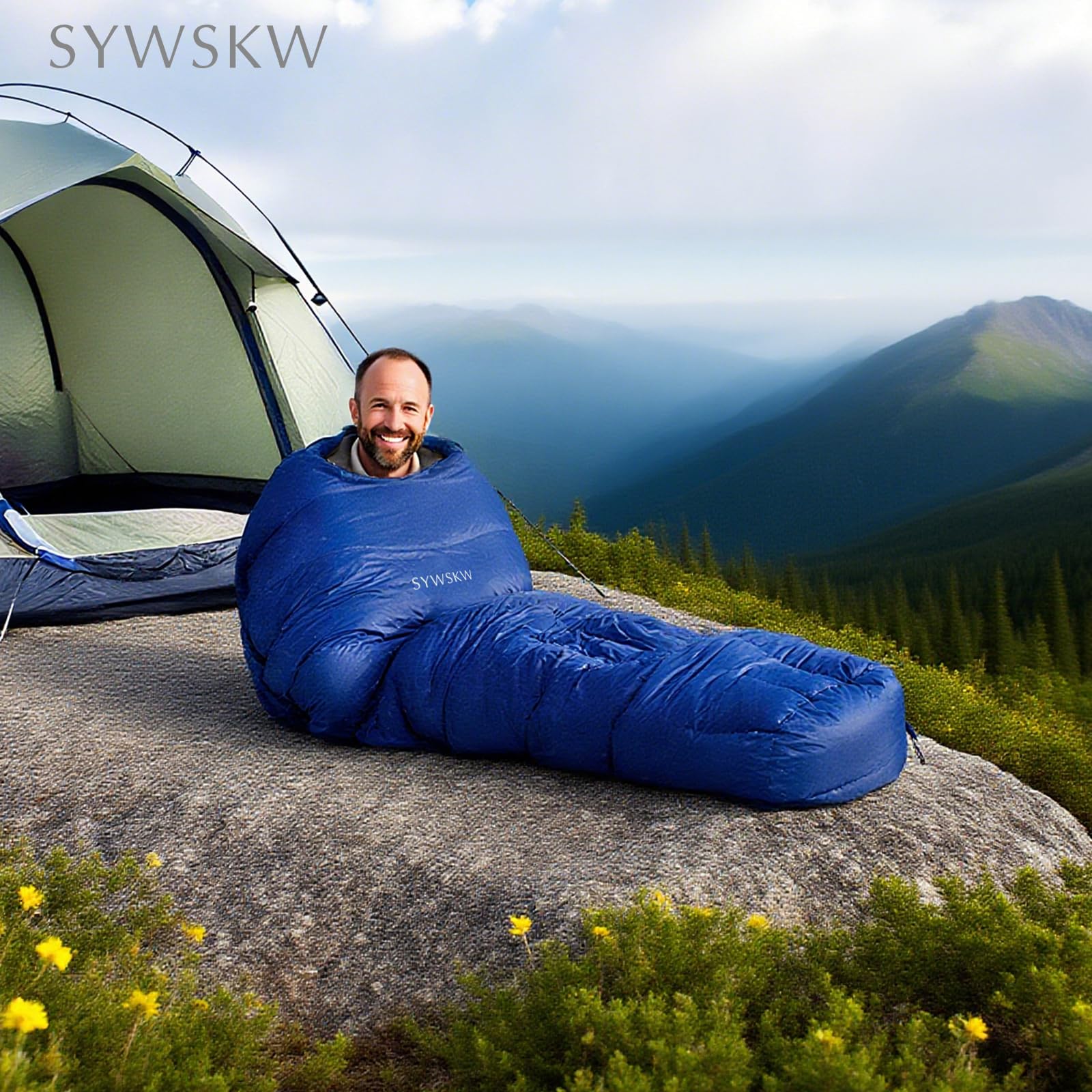 SYWSKW down sleeping bag can zip two bags together to form a double sleeping bag.