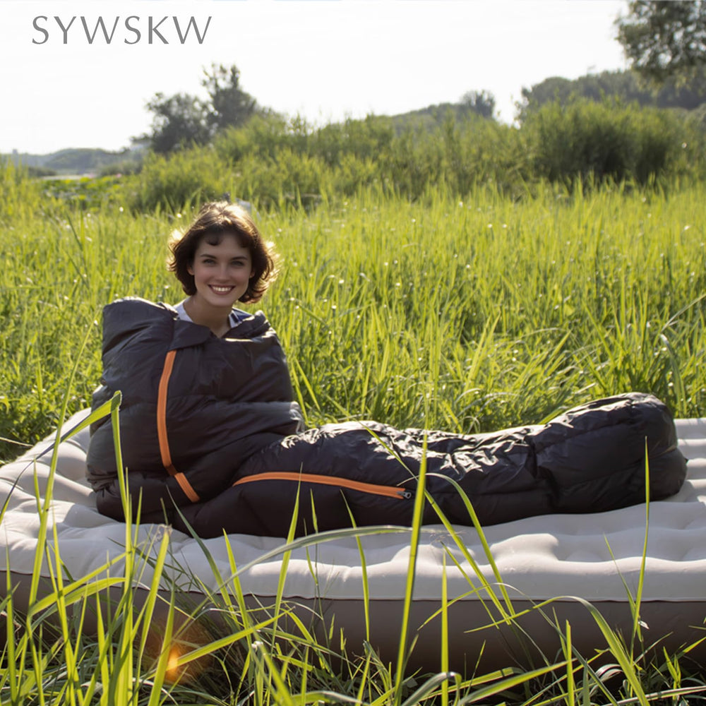SYWSKW down sleeping bag can zip two bags into a double setup.