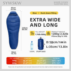 SYWSKW down sleeping bag uses 680FP duck down for warmth on cold nights.