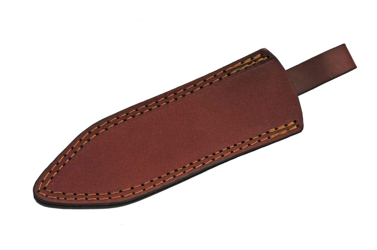 6.5-inch carbon steel spear-point blade with full tang and leather sheath