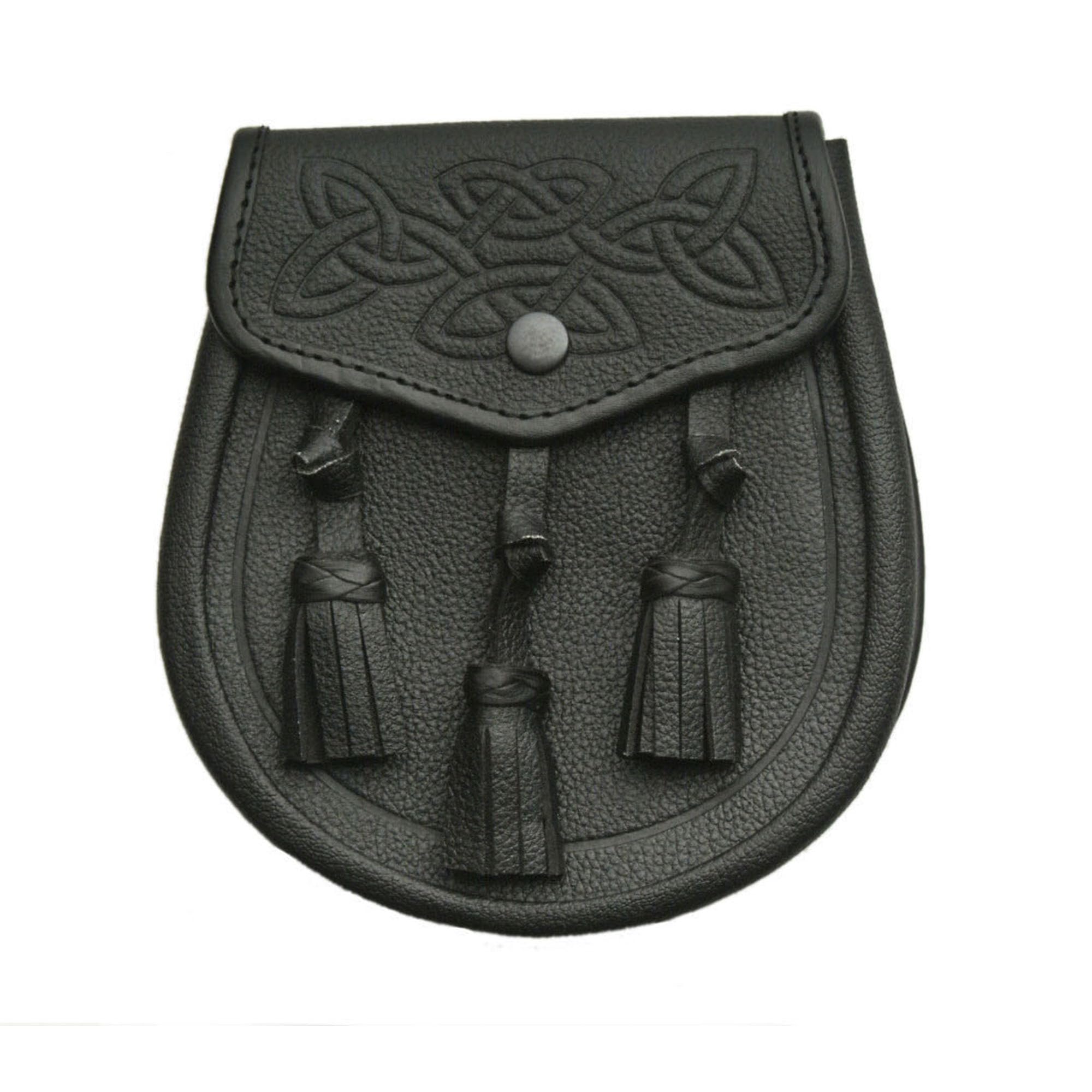 SZCO Sporran embossing close-up reveals Celtic knot craftsmanship.
