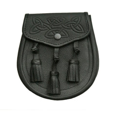 SZCO Sporran embossing close-up reveals Celtic knot craftsmanship.