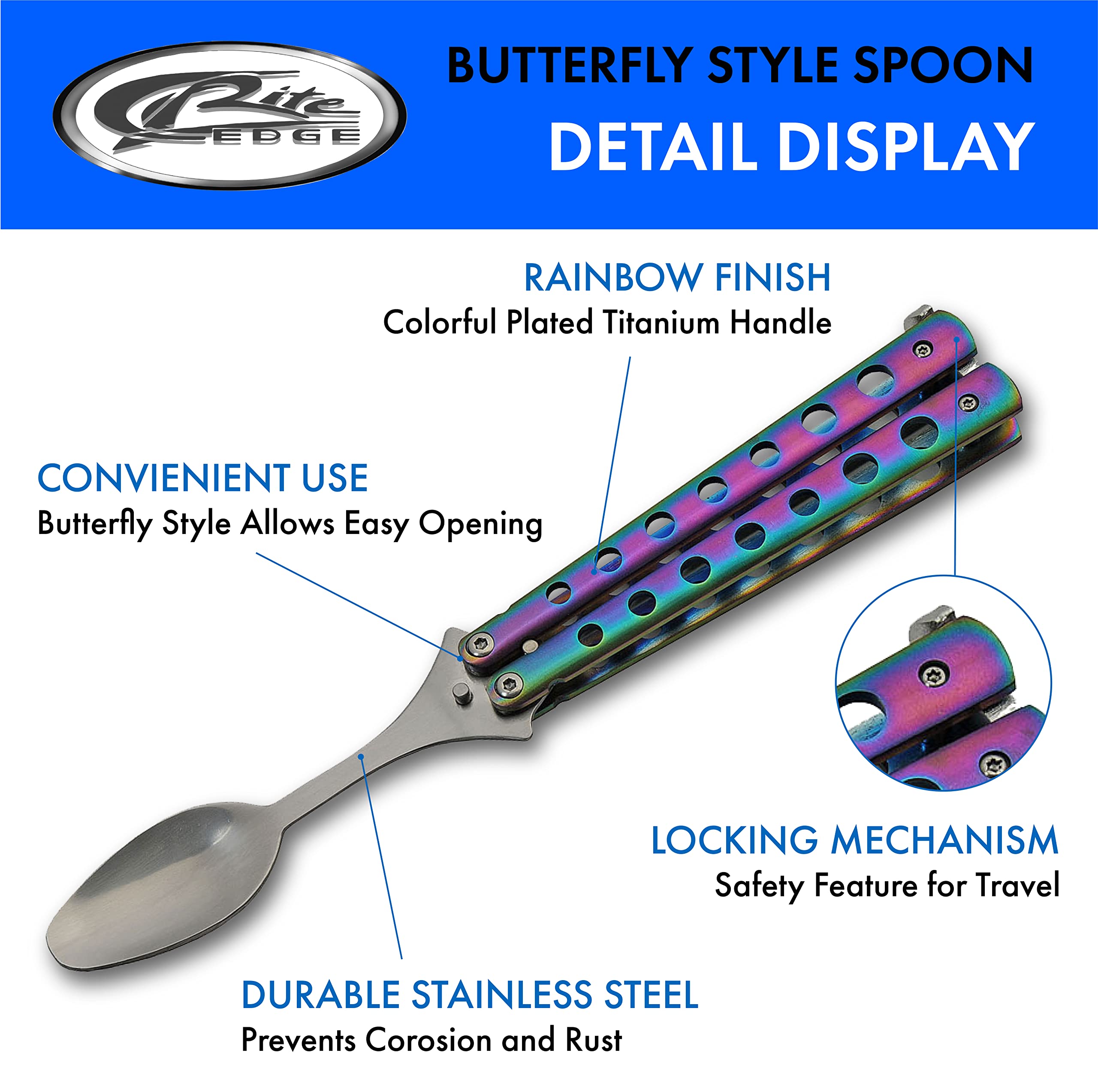 SZCO Rainbow Butterfly folding spoon closed for travel storage