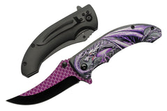 SZCO Supplies 8 inch upsweep purple dragon folding knife, model 300551-PU