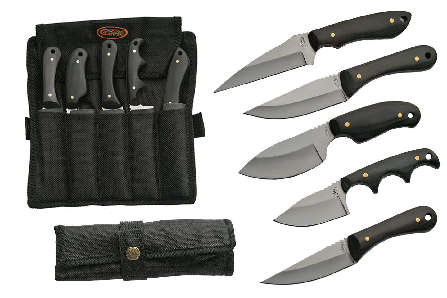 SZCO Supplies 5Pc Skinning Knife Set with pakkawood handles and Black Nylon sheath