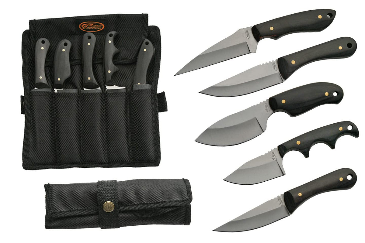 SZCO Supplies 5Pc Skinning Knife Set with pakkawood handles and Black Nylon sheath